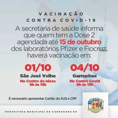 Vacinação Covid: aviso sobre segunda dose