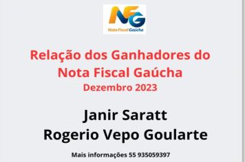 Relação dos Ganhadores Nota Fiscal Gaúcha