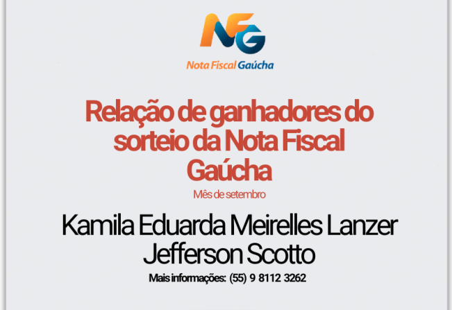 Ganhadores do sorteio da Nota Fiscal Gaúcha